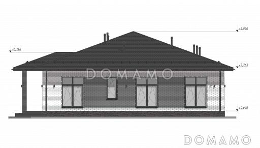 Проект одноэтажного дома с четырьмя спальнями в стиле Райт S-198 / Фасад 3