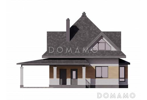 Проект дома с навесом на 2 машины, гостевой комнатой внизу и тремя спальнями наверху / Фасад 1