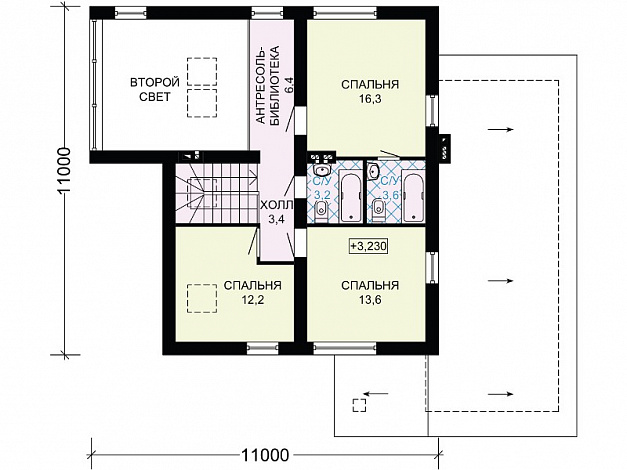 Проект дома из газобетона с небольшой крытой террасой / План мансардного этажа