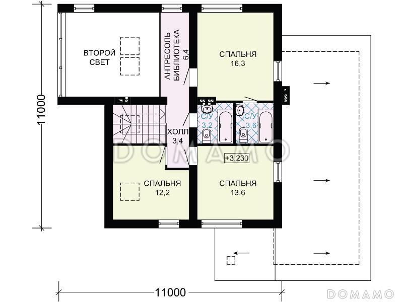 Проект дома из газобетона с небольшой крытой террасой / План мансардного этажа