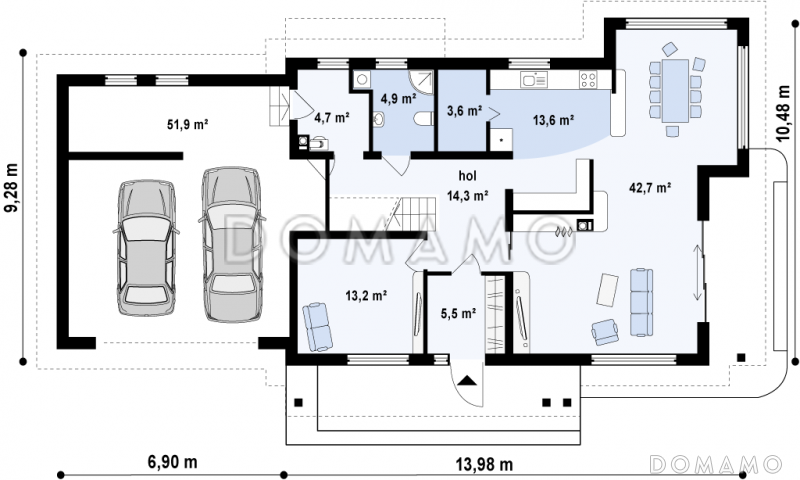 Проект просторного современного двухэтажного дома из газобетона, с пятью комнатами, бильярдной и гаражом  / План 1 этажа