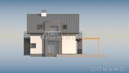 Проект одноэтажного мансардного дома из кирпича с эркером, тремя  балконами и вертикальным мансардным окном / Фасад 3