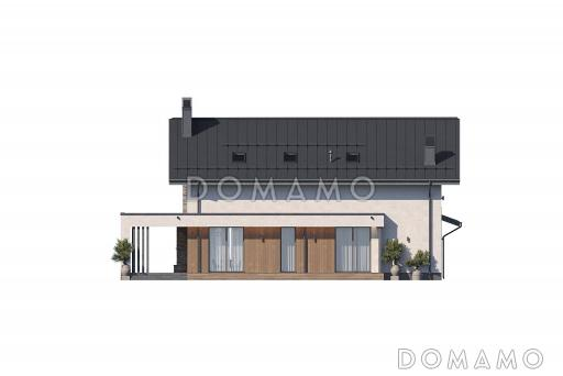 Проект каркасного дома с 3 спальнями, сауной, гаражом и навесом для автомобилей / Фасад 3