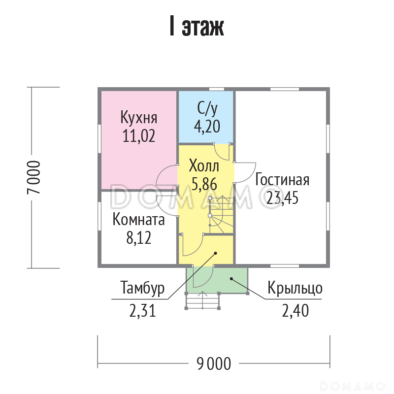 Проект малогабаритного каркасного дома с мансардой / План 1 этажа