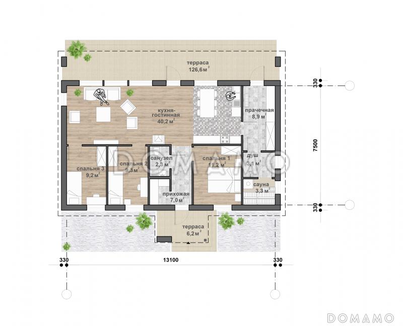 С-156 одноэтажный дом / План 1 этажа