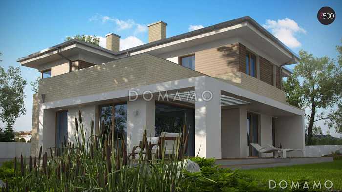 Проект просторного двухэтажного дома из кирпича с четырьмя спальнями,  гаражом и сауной