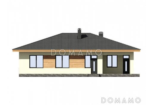 Проект одноэтажного дома из газобетона с гаражом, террасой, детскими / Фасад 3