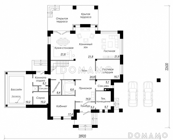 Проект дома из газобетона элитного статуса / План 1 этажа Проект дома из газобетона элитного статуса / План 1 этажа