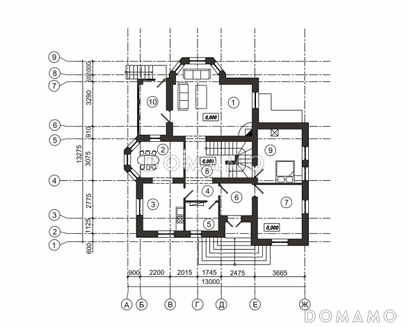 Проект компактного дома с подвальным этажом / План 1 этажа