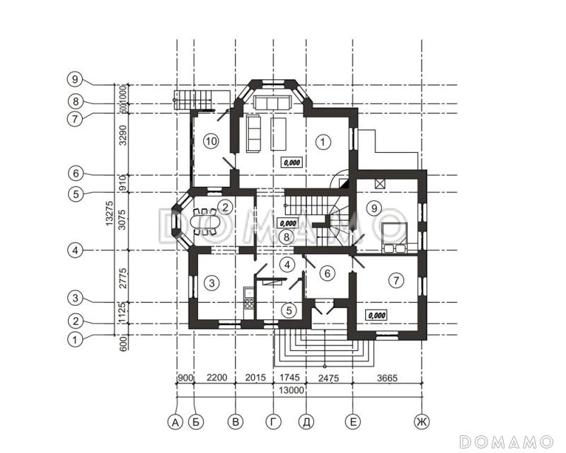 Проект компактного дома с подвальным этажом / План 1 этажа