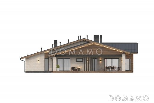 Проект дома с открытой планировкой дневной зоны, кабинетом, мастер-спальней и спа-зоной / Фасад 3