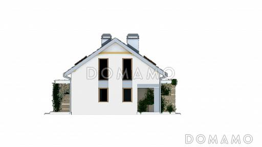 Проект одноэтажного мансардного дома из кирпича с отделённой однокомнатной квартирой на первом этаже / Фасад 4