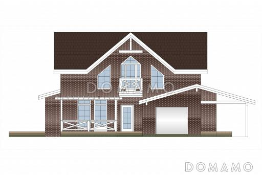 Проект кирпичного дома с открытой террасой / Фасад 1