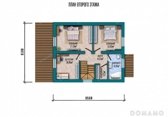 Проект одноэтажного дома с мансардой и террасой / План мансардного этажа Проект одноэтажного дома с мансардой и террасой / План мансардного этажа