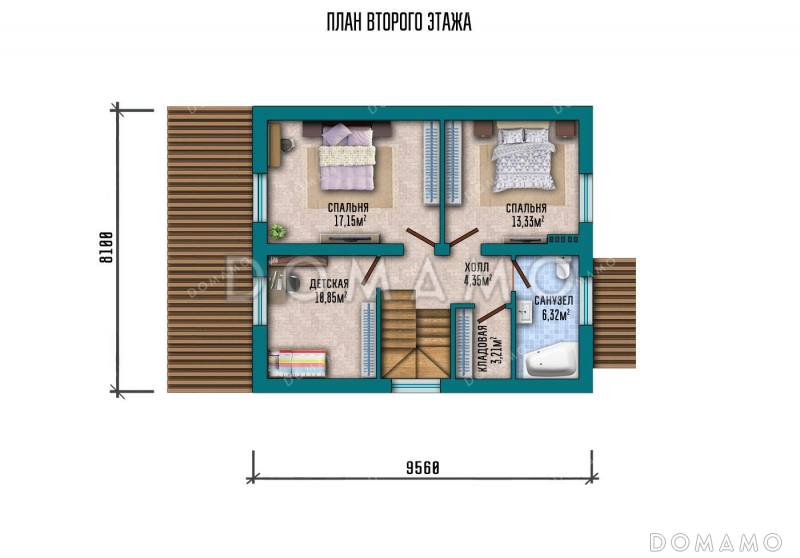 Проект одноэтажного дома с мансардой и террасой / План мансардного этажа