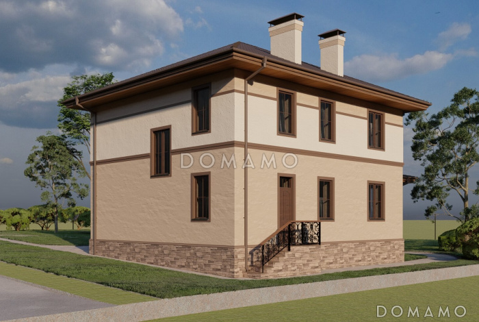 Проект двухэтажного дома с тремя спальнями на втором этаже и спальней на первом этаже Проект двухэтажного дома с тремя спальнями на втором этаже и спальней на первом этаже