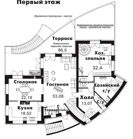 Проект комфортабельного дома с баней, бассейном, сауной и огромной террасой с барбекю / План цокольного этажа