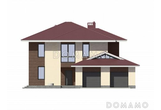 Проект двухэтажного дома из СИП панелей с окнами в пол в гостиной / Фасад 4