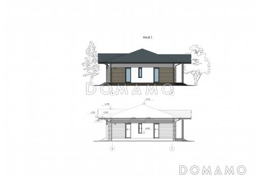 Проект одноэтажного дома с тремя спальнями, гардеробной, сауной и террасой / Фасад 3 Проект одноэтажного дома с тремя спальнями, гардеробной, сауной и террасой / Фасад 3