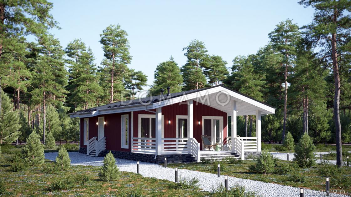 Проект каркасного дома с двумя спальнями и крытой террасой / 1