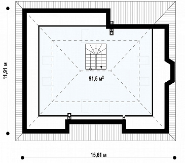 Проект одноэтажного дома из кирпича с мансардой и зоной барбекю на террасе / План мансардного этажа