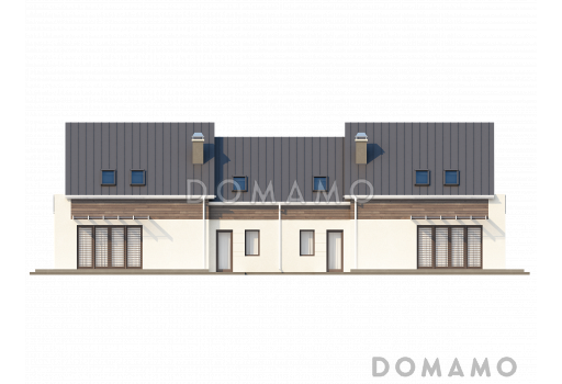 Проект современных мансардных домов-близнецов из газобетона с гаражом, тремя спальнями и балконом / Фасад 2