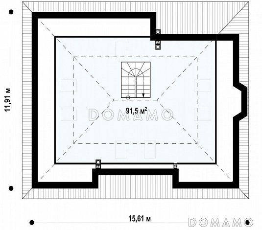 Проект одноэтажного дома из кирпича с мансардой и зоной барбекю на террасе / План мансардного этажа