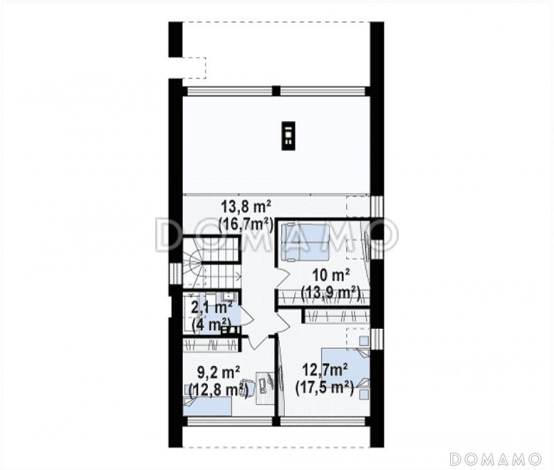 Проект одноэтажного мансардного дома из газобетона с балконом и современными элементами экстерьера и встроенным гаражом / План мансардного этажа