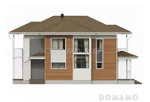 Проект каркасного дома с двумя угловыми балконами / Фасад 2 Проект каркасного дома с двумя угловыми балконами / Фасад 2