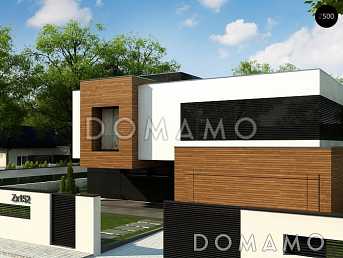 Проект просторного современного двухэтажного дома из газобетона с плоской крышей,  с пятью комнатами, гаражом и террасой на втором этаже Проект просторного современного двухэтажного дома из газобетона с плоской крышей,  с пятью комнатами, гаражом и террасой на втором этаже