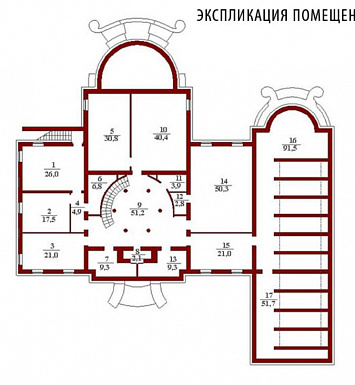 Проект двухэтажного особняка со львами у парадного входа / План цокольного этажа