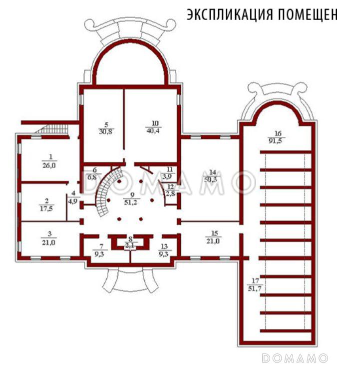 Проект двухэтажного особняка со львами у парадного входа / План цокольного этажа