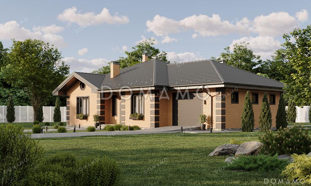 Проект одноэтажного дома с гаражом и крытой верандой в классическом стиле / 2