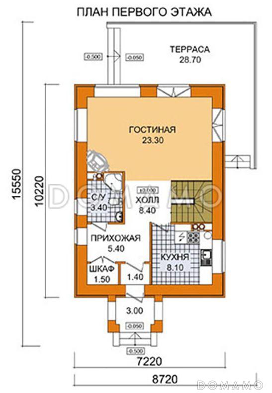 Проект компактного дома с мансардой из СИП панелей / План 1 этажа