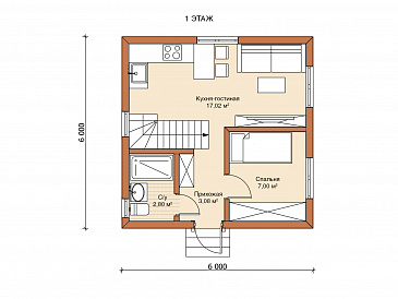 Каркасный дом "Белл" / План 1 этажа Каркасный дом "Белл" / План 1 этажа