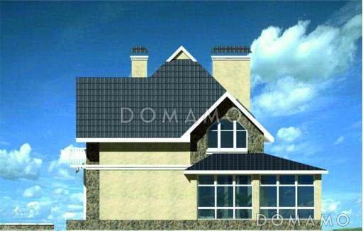 Проект коттеджа с большой крытой верандой / Фасад 2