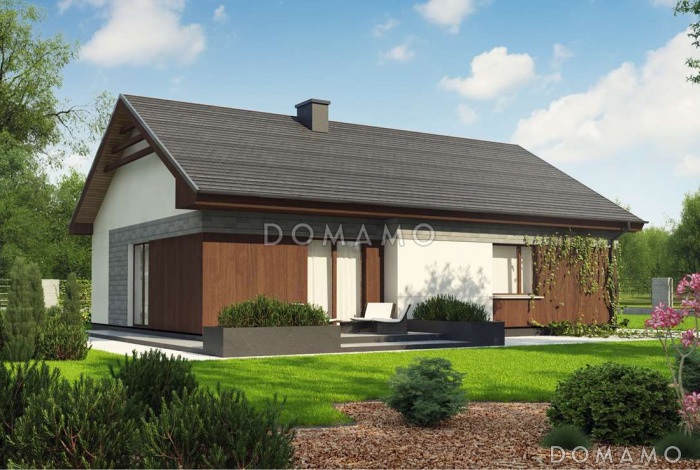 Проект небольшого уютного одноэтажного дома из кирпича с тремя спальнями Проект небольшого уютного одноэтажного дома из кирпича с тремя спальнями