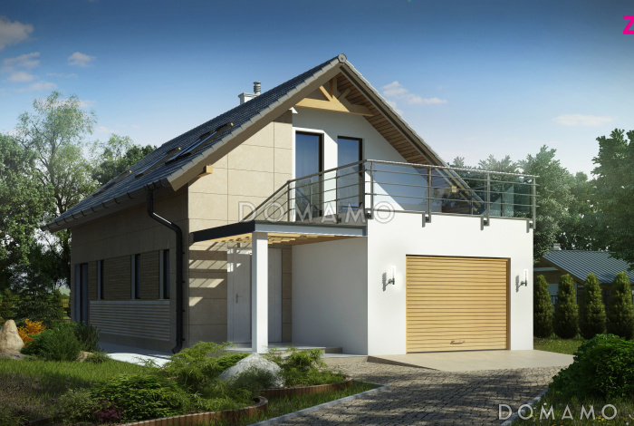 Проект одноэтажного мансардного дома из кирпича с тремя спальнями и террасой над гаражом