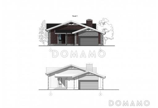 Проект одноэтажного дома с мастер-спальней, кабинетом, гаражом на 2 машины и застекленной террасой / Фасад 1 Проект одноэтажного дома с мастер-спальней, кабинетом, гаражом на 2 машины и застекленной террасой / Фасад 1