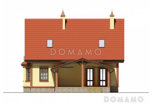 Проект компактного коттеджа с двускатной кровлей / Фасад 1