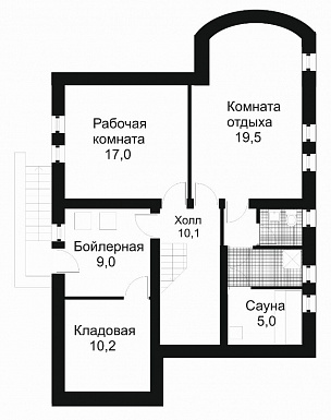 Проект дома из кирпича с мансардой и гаражом / План цокольного этажа