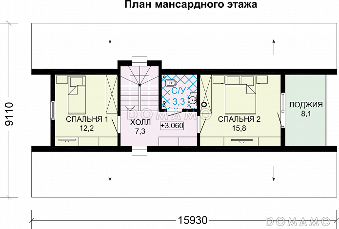 Проект каркасного А-образного дома-шалаша / План мансардного этажа Проект каркасного А-образного дома-шалаша / План мансардного этажа