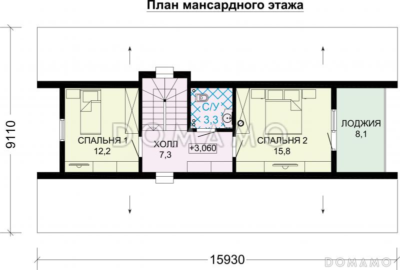 Проект каркасного А-образного дома-шалаша / План мансардного этажа