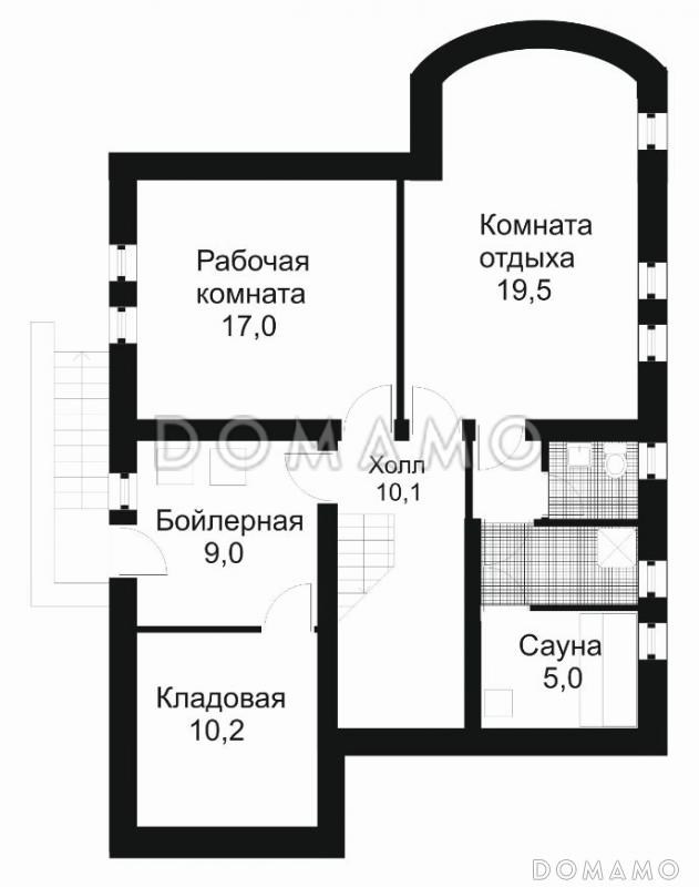 Проект дома из кирпича с мансардой и гаражом / План цокольного этажа