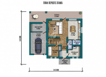 Проект двухэтажного дома с гаражом / План 1 этажа
