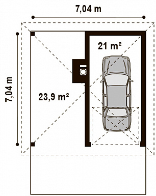 Проект одноместного гаража из газобетона с барбекю на террасе / План 1 этажа Проект одноместного гаража из газобетона с барбекю на террасе / План 1 этажа