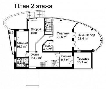 Проект современного дома из кирпича с панорамным остеклением / План 2 этажа Проект современного дома из кирпича с панорамным остеклением / План 2 этажа
