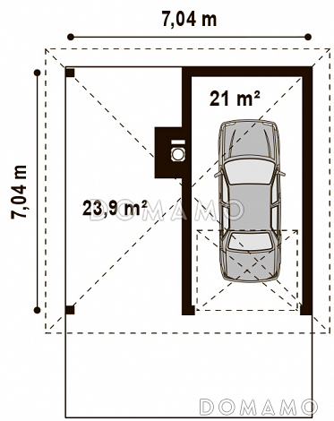 Проект одноместного гаража из газобетона с барбекю на террасе / План 1 этажа Проект одноместного гаража из газобетона с барбекю на террасе / План 1 этажа