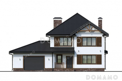 Проект двухэтажного дома с террасой и гаражом / Фасад 1