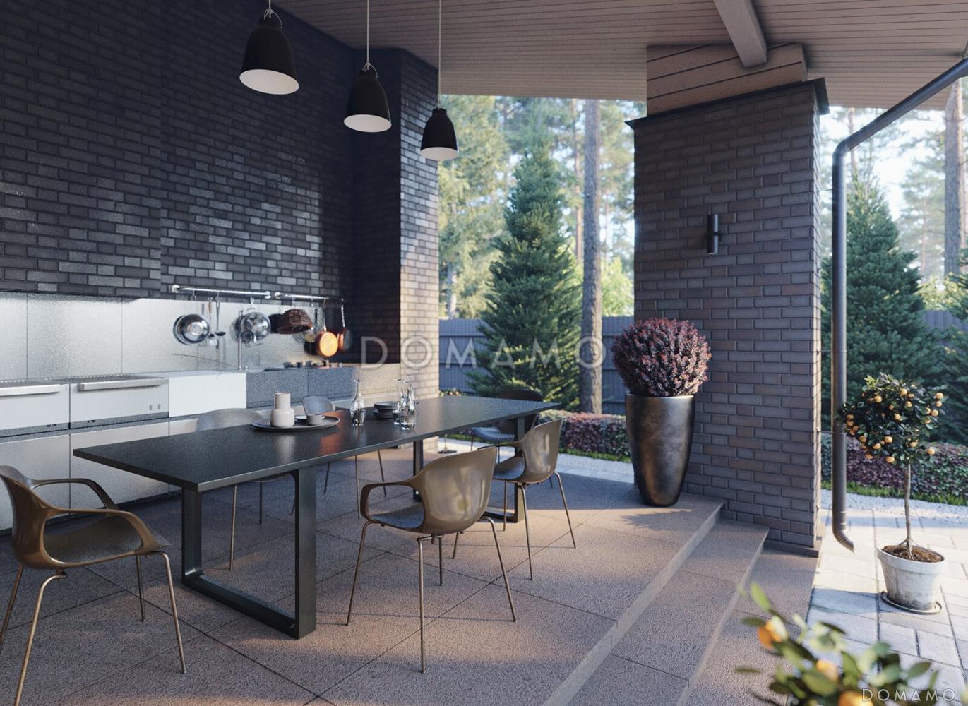 Проект каркасного дома с террасой барбекю и навесом для двух машин / 6